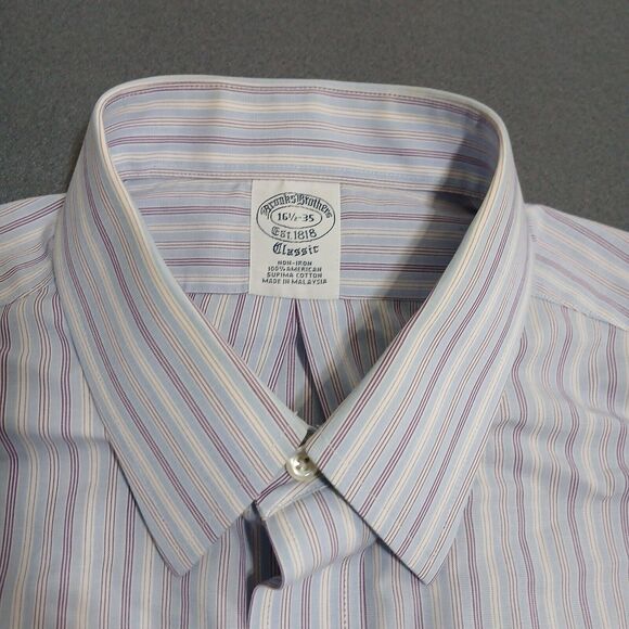 Brooks Brothers Men 35 16.5 Classic Striped Non Iron Button Up Dress Shirt - Picture 4 of 10